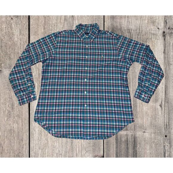 Polo Ralph Lauren Shirt Men’s XL Blue Green Plaid Long Sleeve Blue Pony - Picture 1 of 8